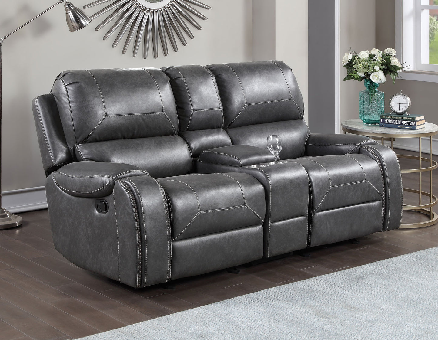 Keily Console Loveseat, Manual Reclining, Glider, Grey