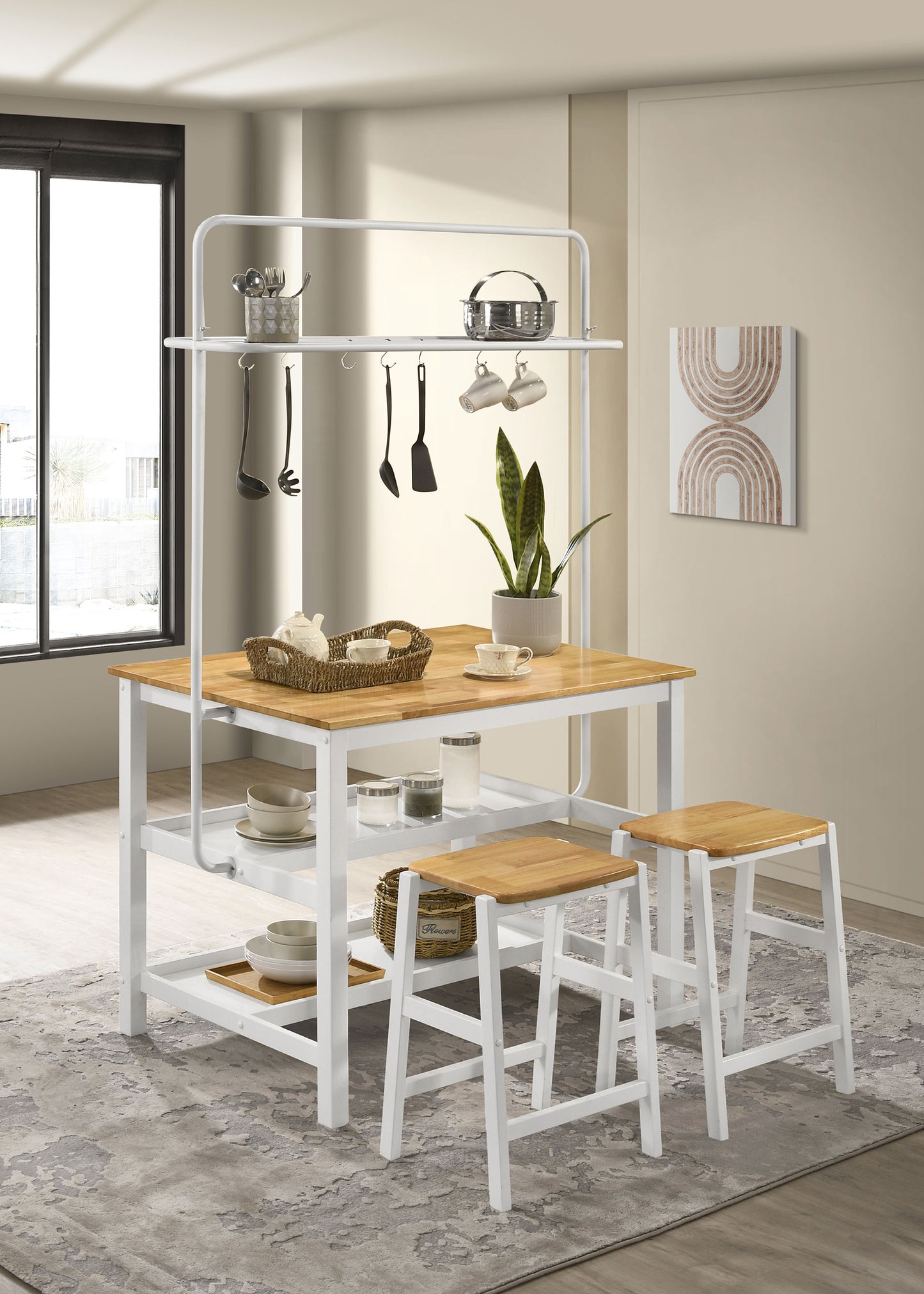 Hollis 3-piece Kitchen Island Counter Height Table with Stools Brown and White