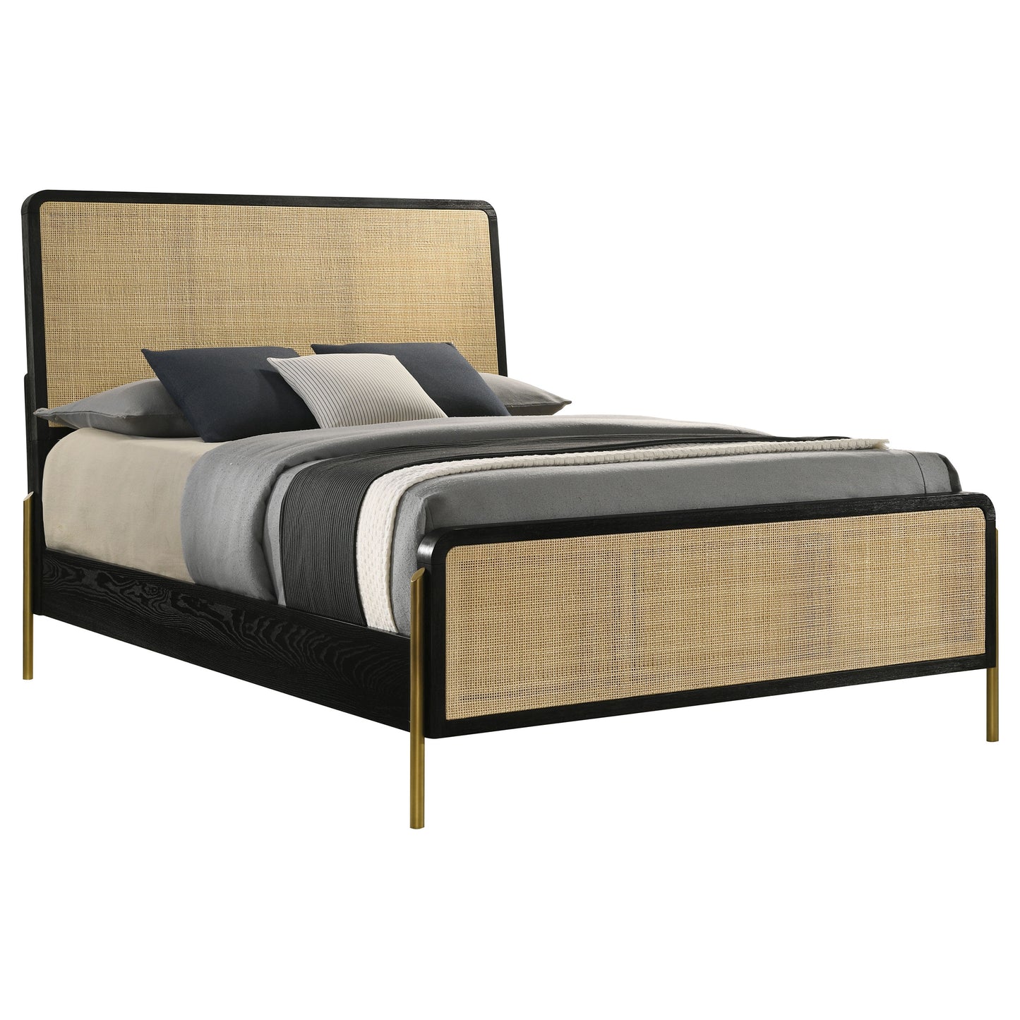 Arini Rattan Eastern King Panel Bed Black and Natural - Discount Furniture Connection