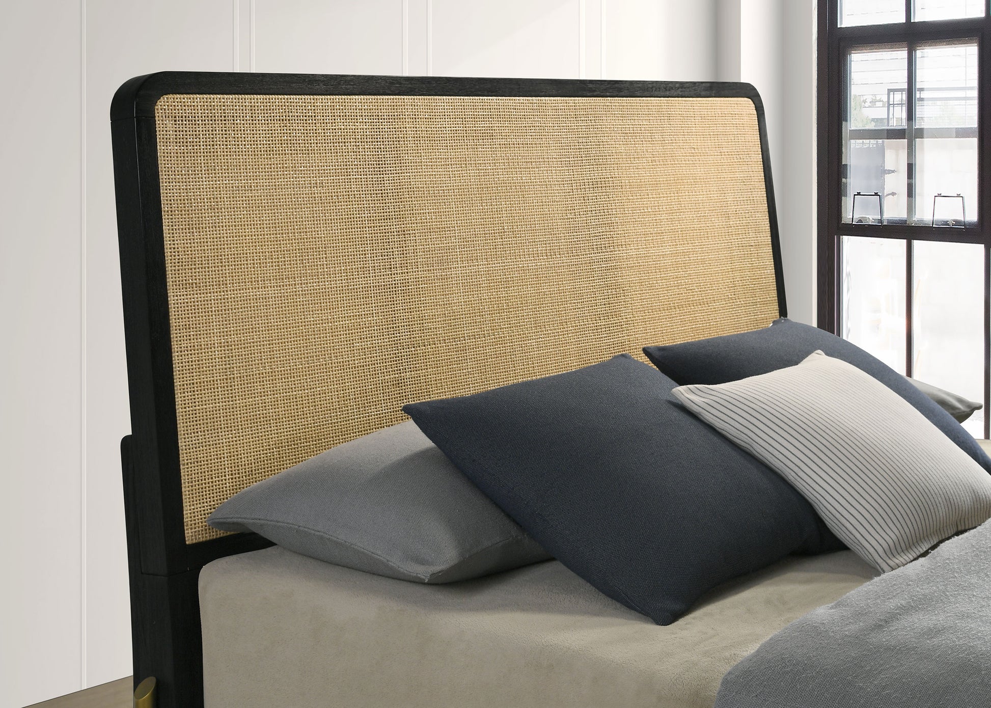 Arini Rattan Eastern King Panel Bed Black and Natural - Discount Furniture Connection