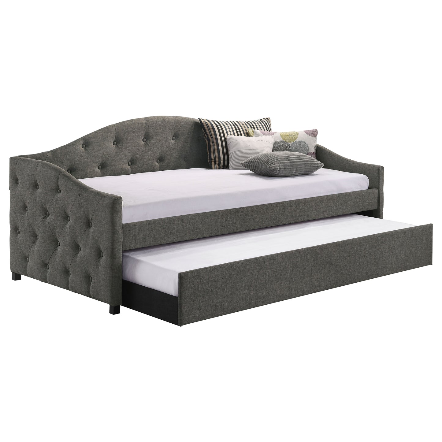 Sadie Upholstered Twin Daybed with Trundle Grey - Discount Furniture Connection