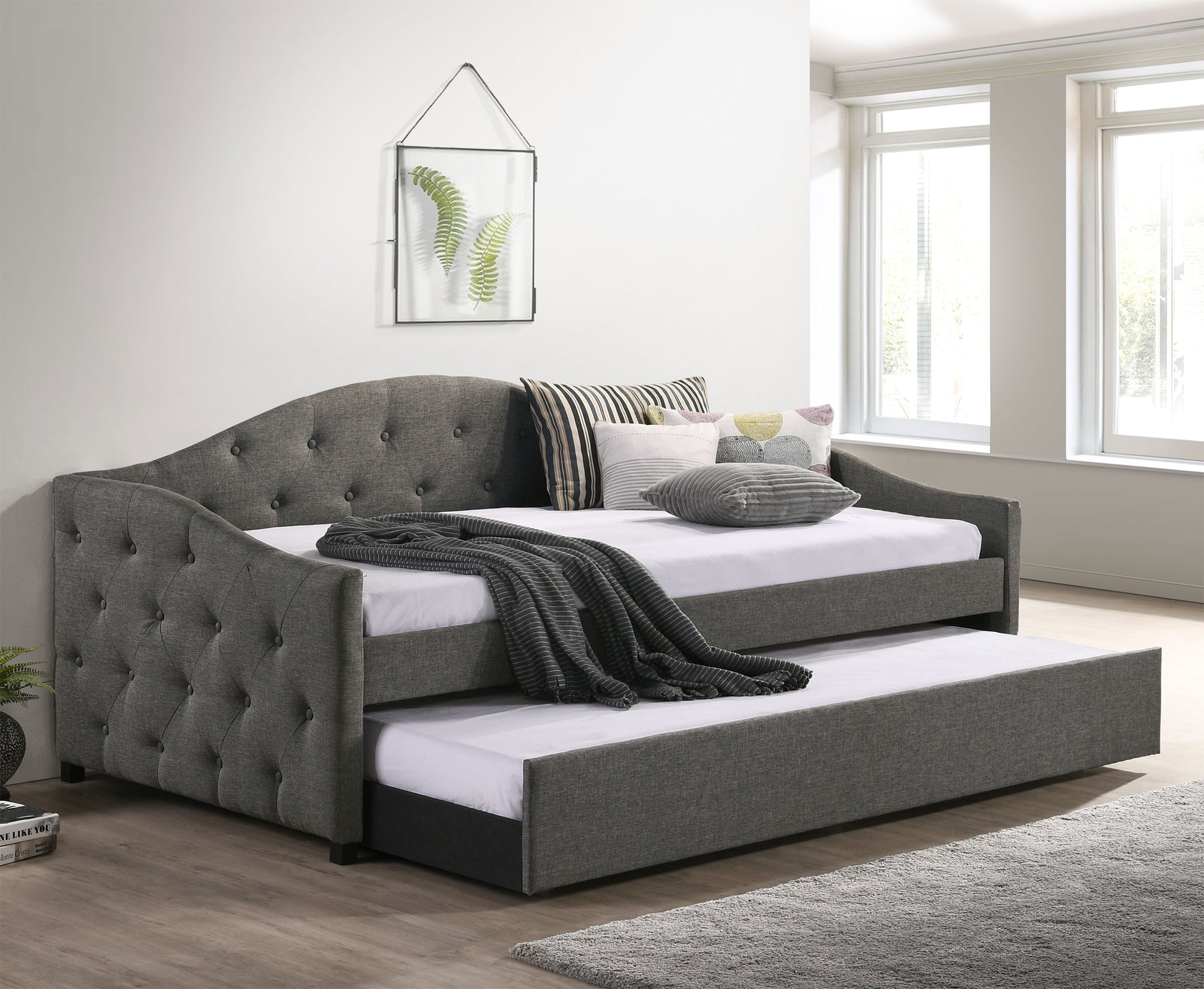 Sadie Upholstered Twin Daybed with Trundle Grey - Discount Furniture Connection