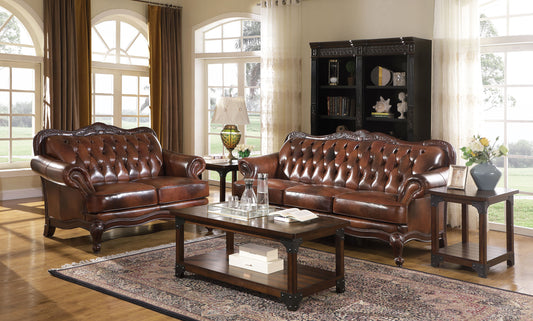 Victoria 2-piece Full Leather Upholstered Sofa Set Brown