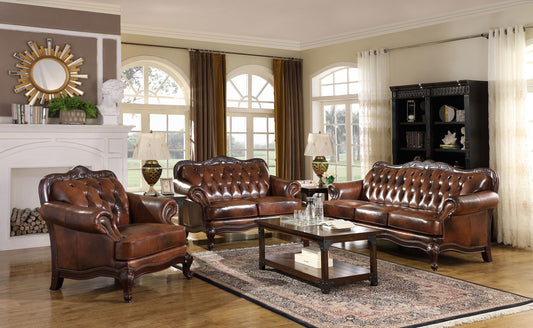Victoria 3-piece Full Leather Upholstered Sofa Set Brown