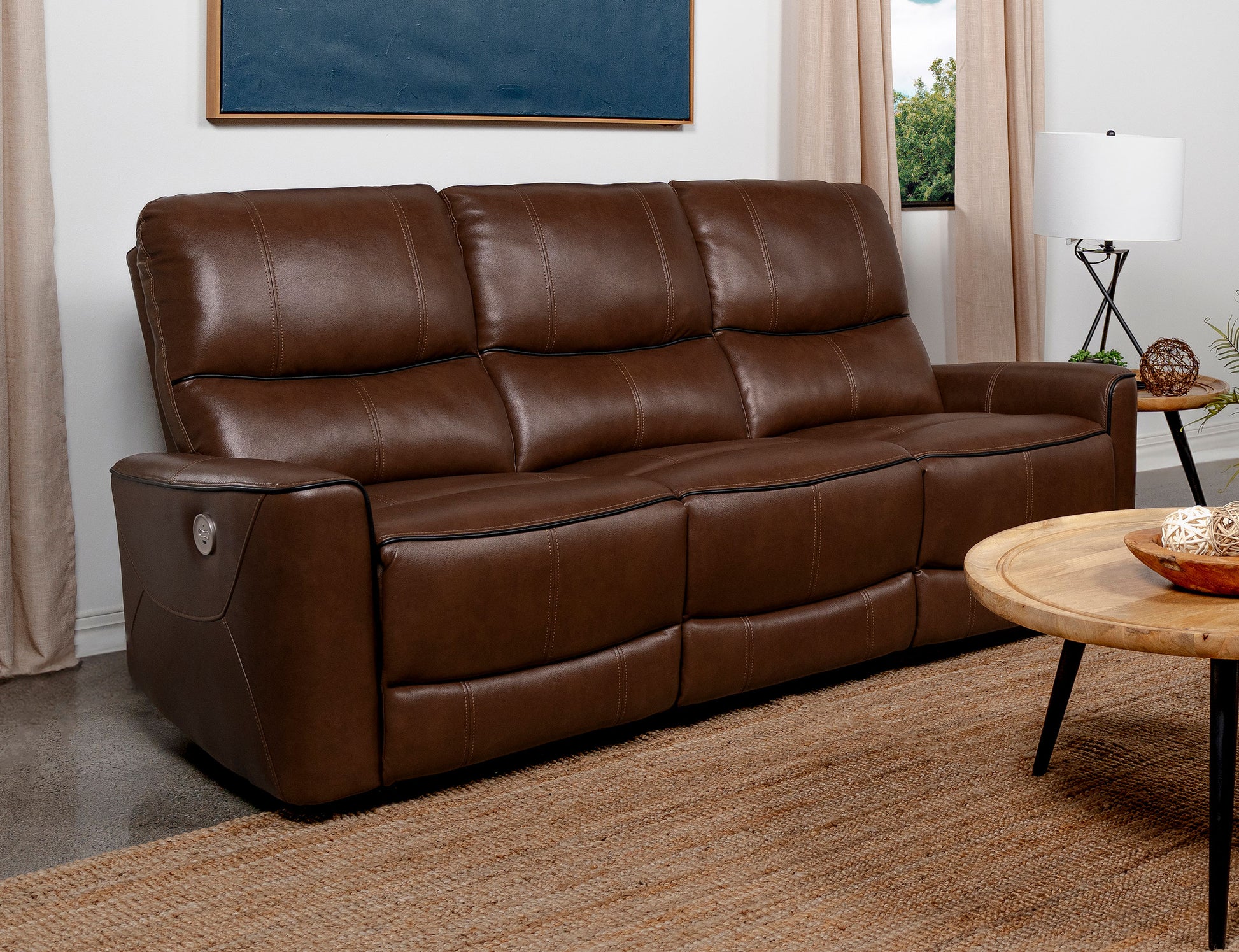 Greenfield Upholstered Power Reclining Sofa Saddle Brown - Discount Furniture Connection
