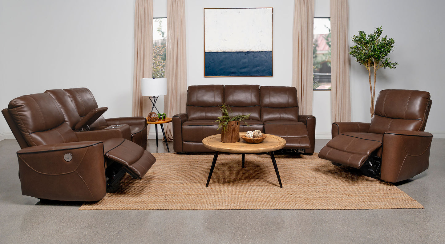 Greenfield Upholstered Power Reclining Sofa Saddle Brown - Discount Furniture Connection