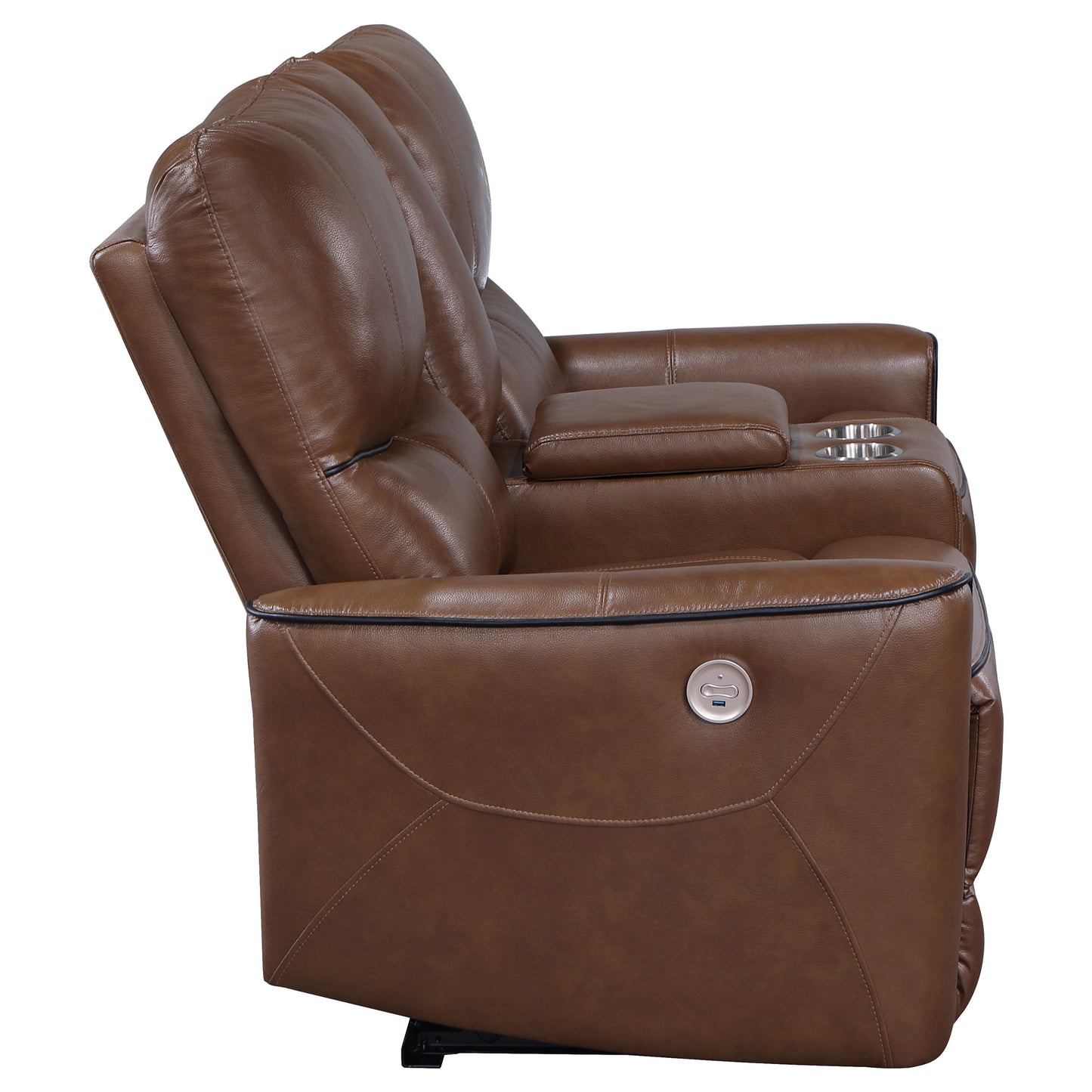 Greenfield Upholstered Power Reclining Loveseat Saddle Brown - Discount Furniture Connection
