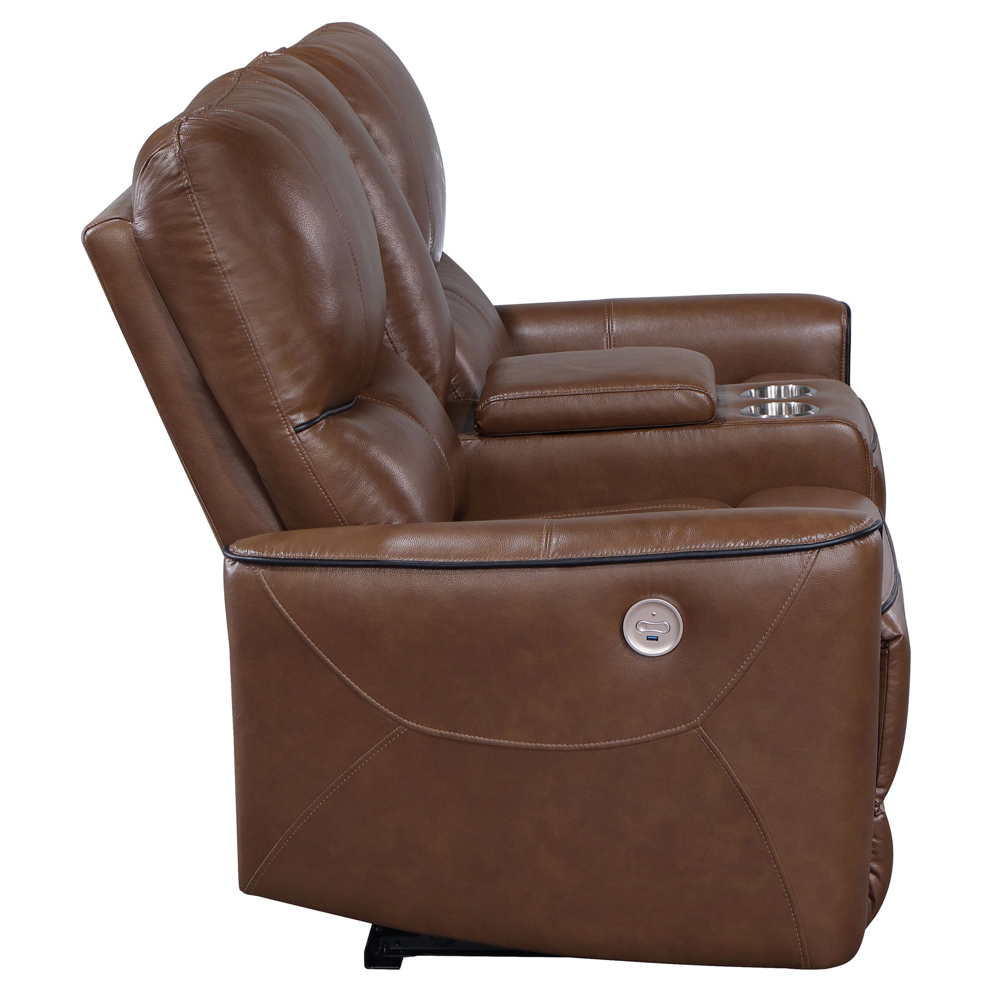 Greenfield Upholstered Power Reclining Loveseat Saddle Brown - Discount Furniture Connection