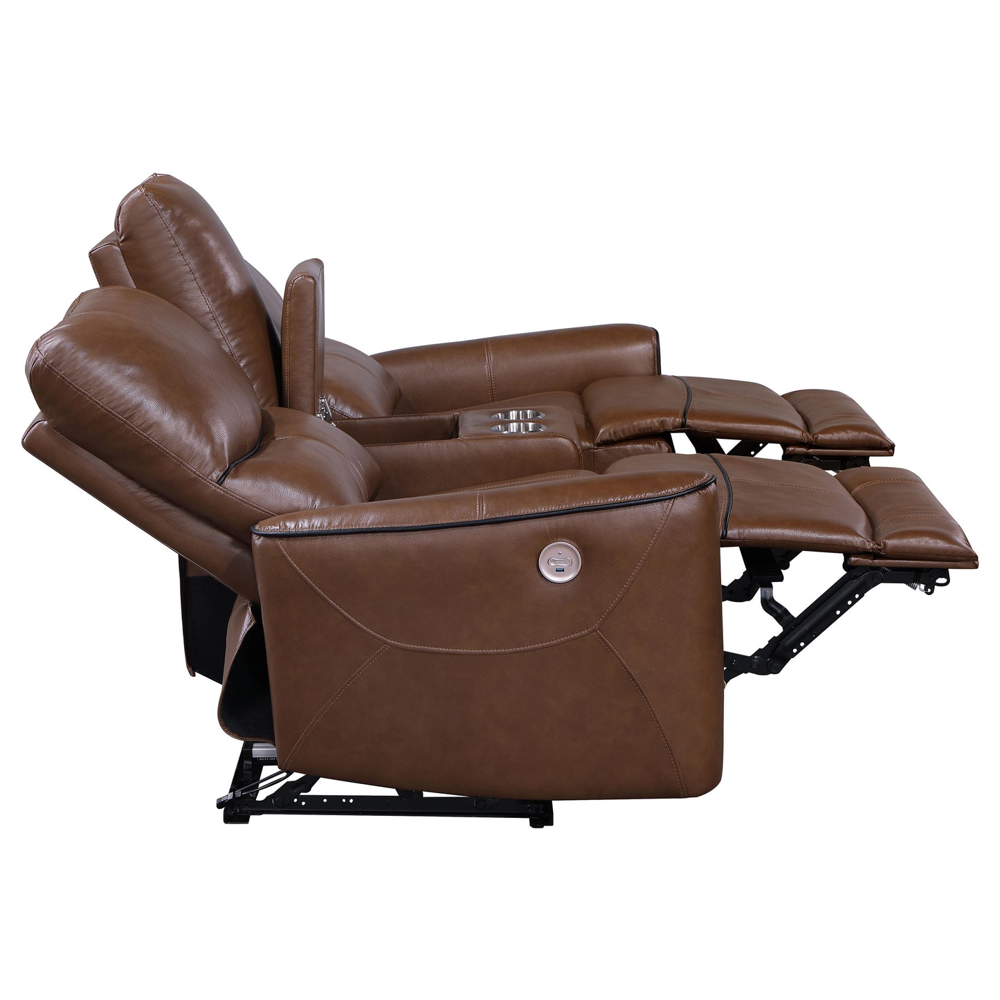 Greenfield Upholstered Power Reclining Loveseat Saddle Brown - Discount Furniture Connection