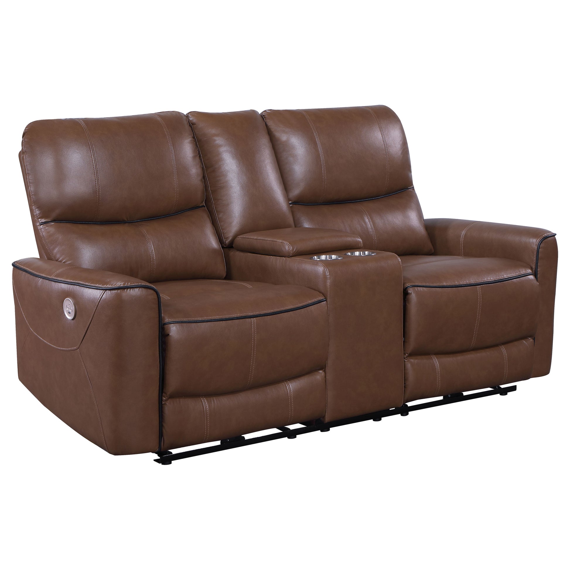 Greenfield Upholstered Power Reclining Loveseat Saddle Brown - Discount Furniture Connection