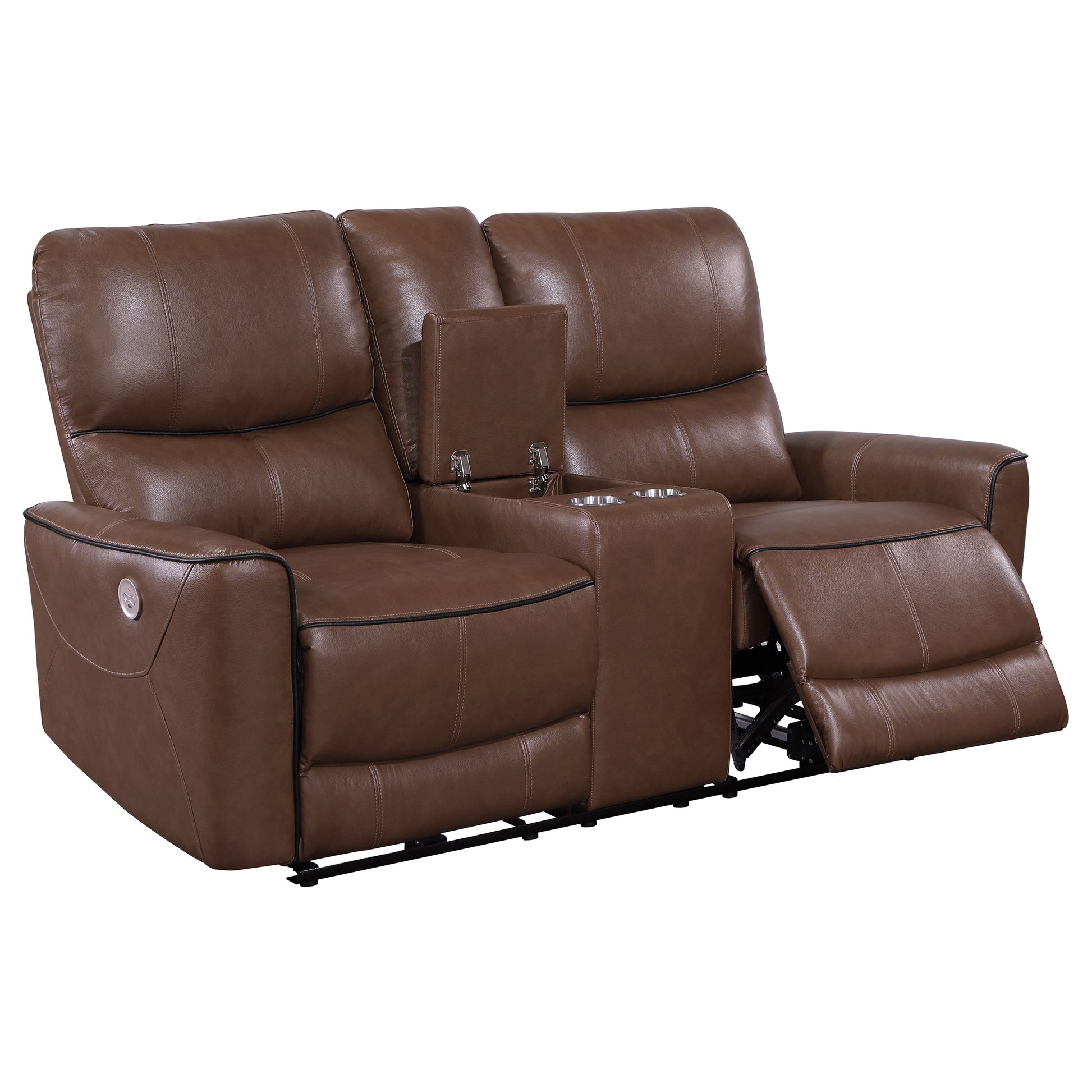 Greenfield Upholstered Power Reclining Loveseat Saddle Brown - Discount Furniture Connection
