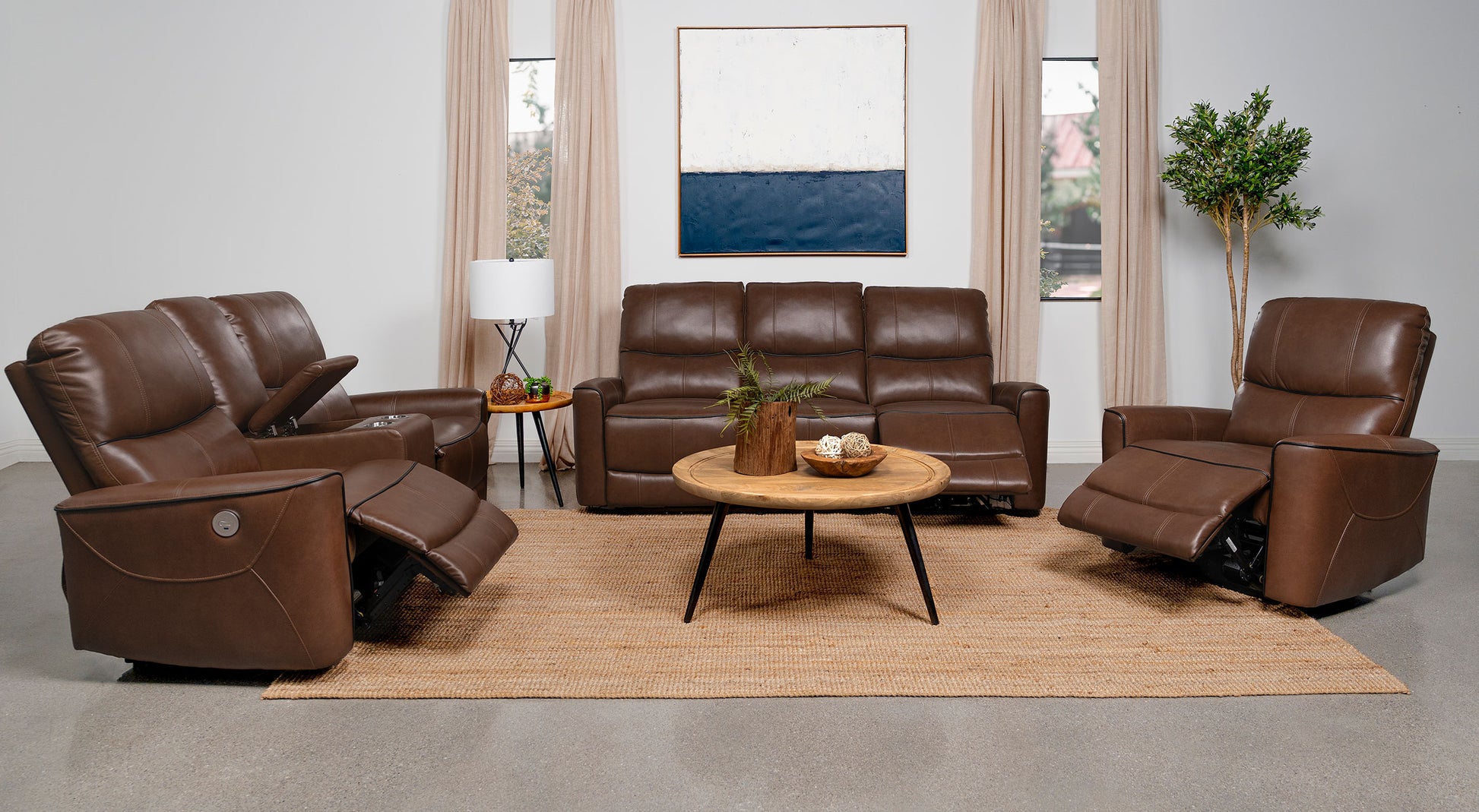Greenfield Upholstered Power Reclining Loveseat Saddle Brown - Discount Furniture Connection