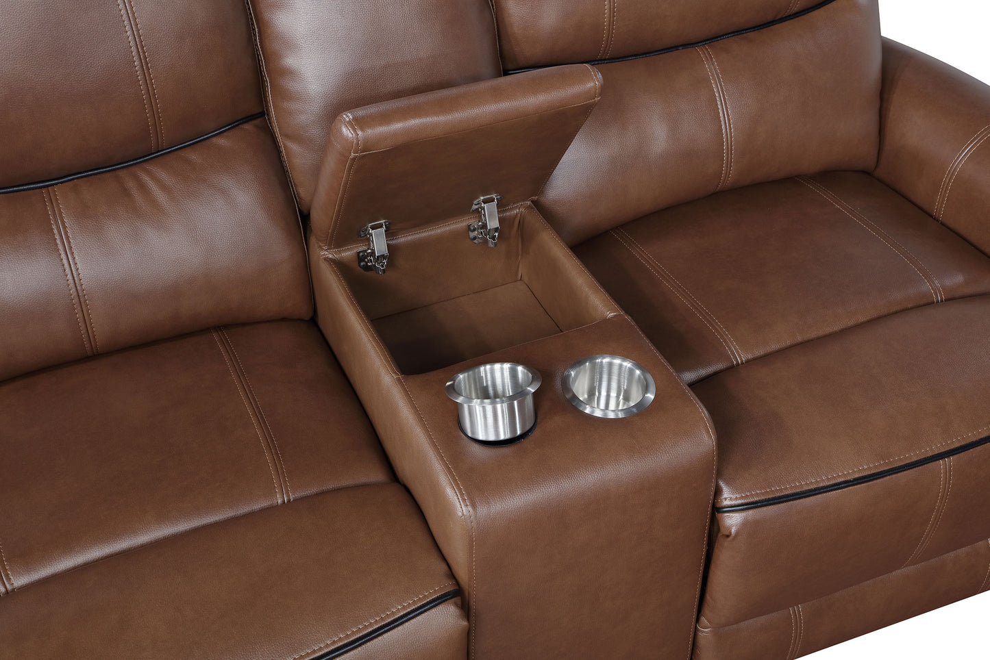 Greenfield Upholstered Power Reclining Loveseat Saddle Brown - Discount Furniture Connection