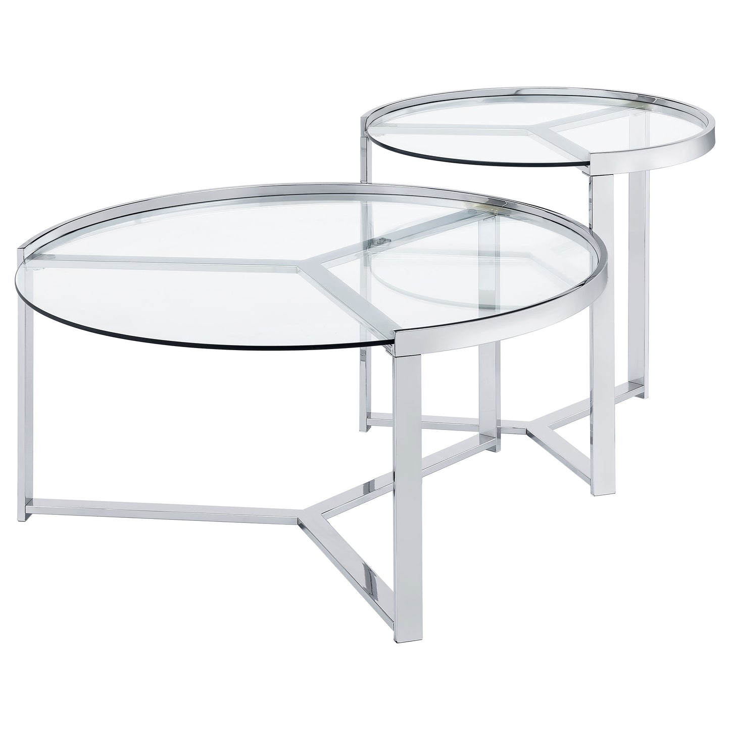 Delia 2-Piece Round Glass Top Nesting Coffee Table Chrome - Discount Furniture Connection