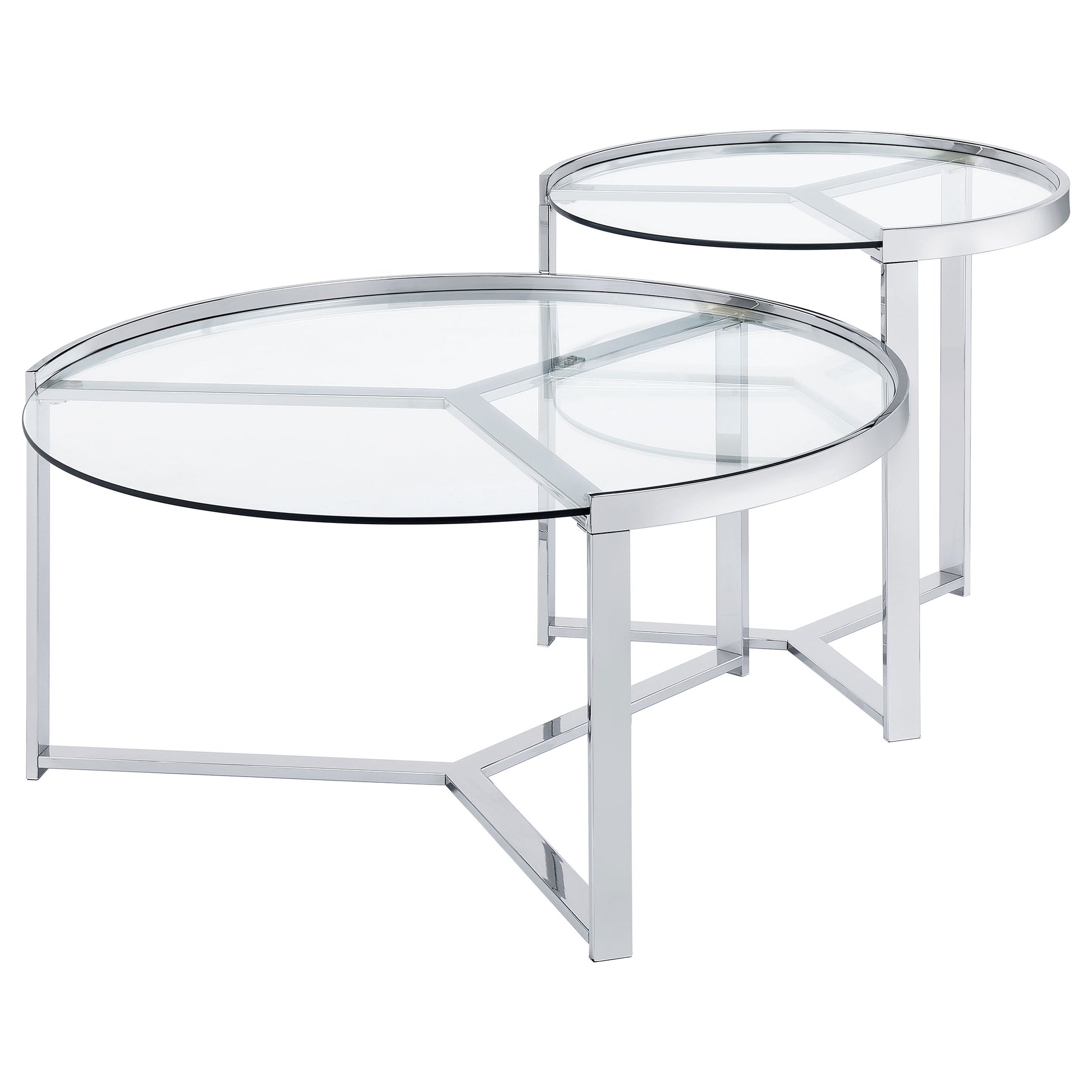 Delia 2-Piece Round Glass Top Nesting Coffee Table Chrome - Discount Furniture Connection