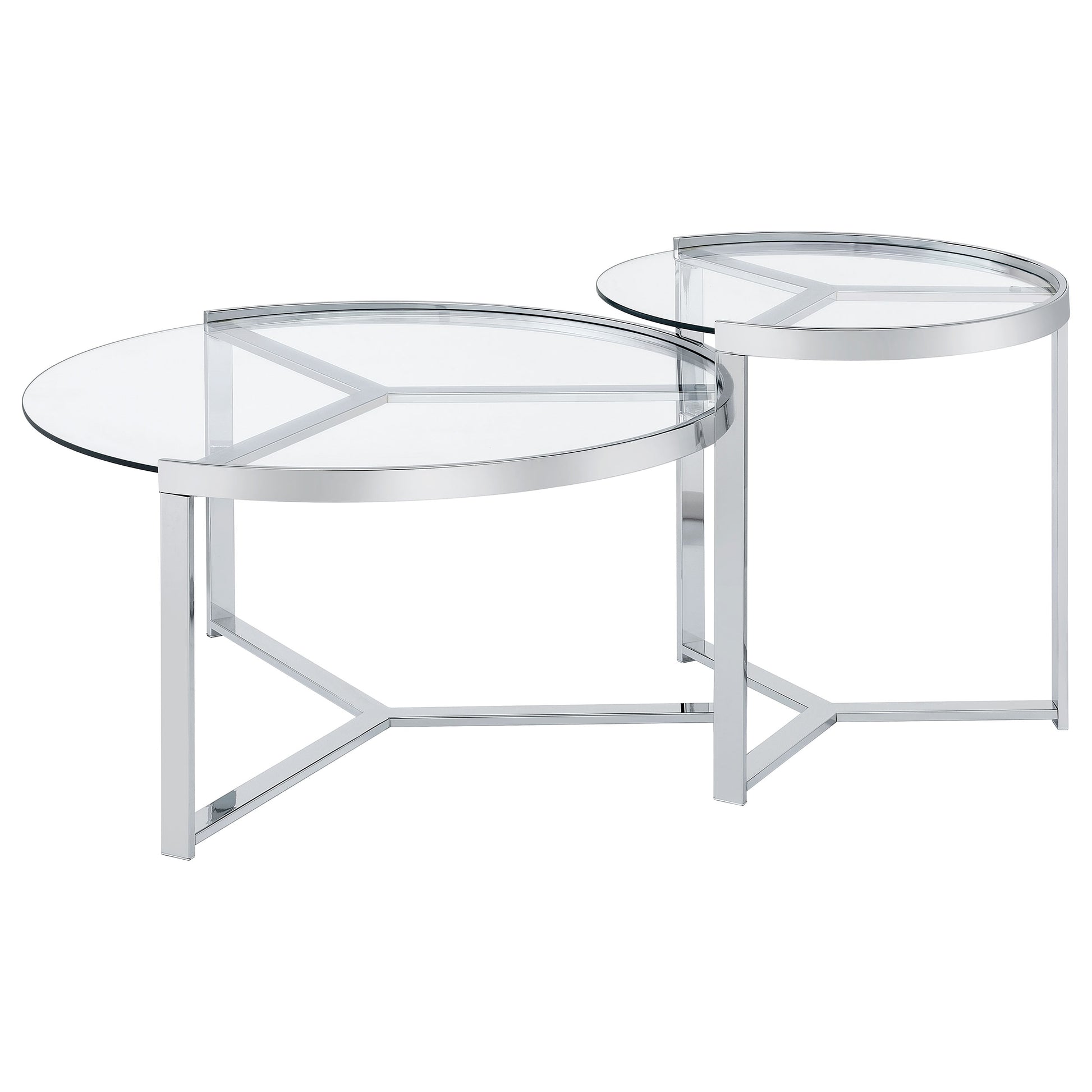 Delia 2-Piece Round Glass Top Nesting Coffee Table Chrome - Discount Furniture Connection