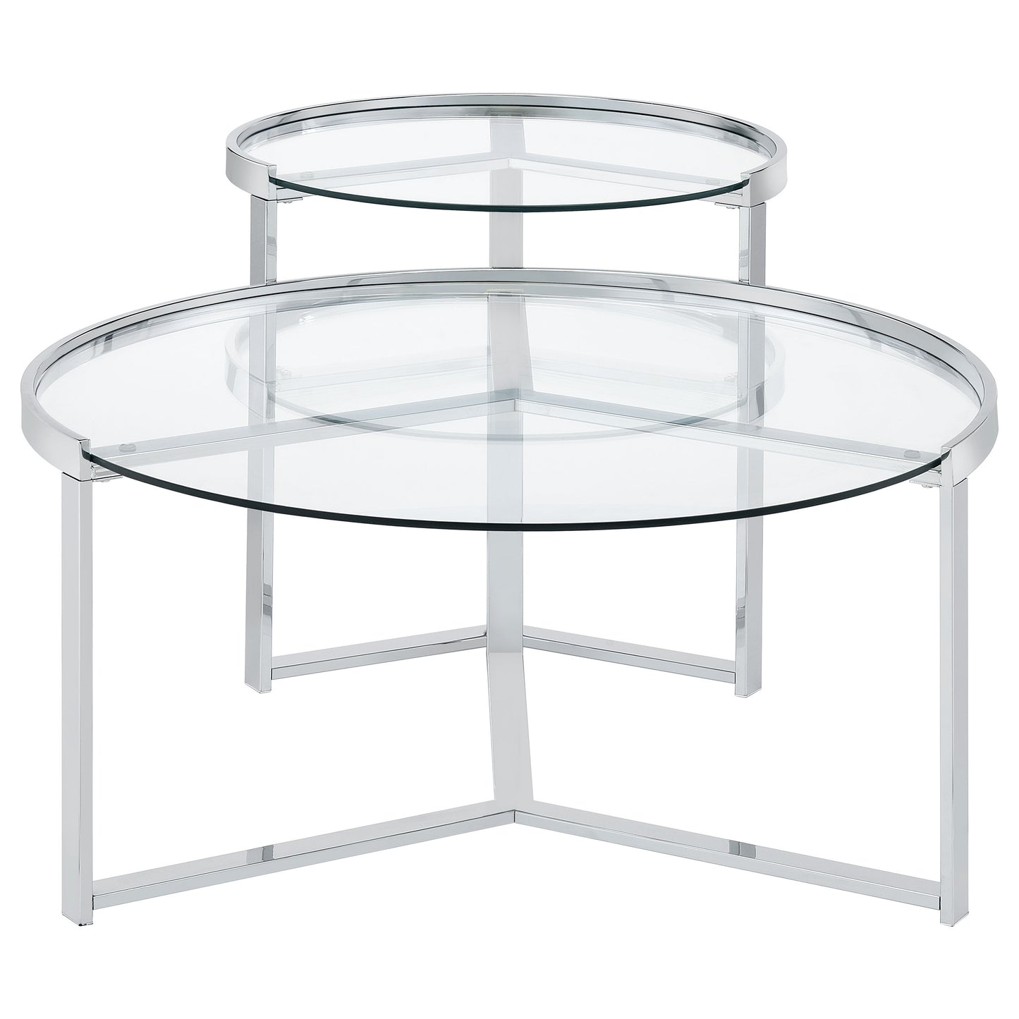 Delia 2-Piece Round Glass Top Nesting Coffee Table Chrome - Discount Furniture Connection