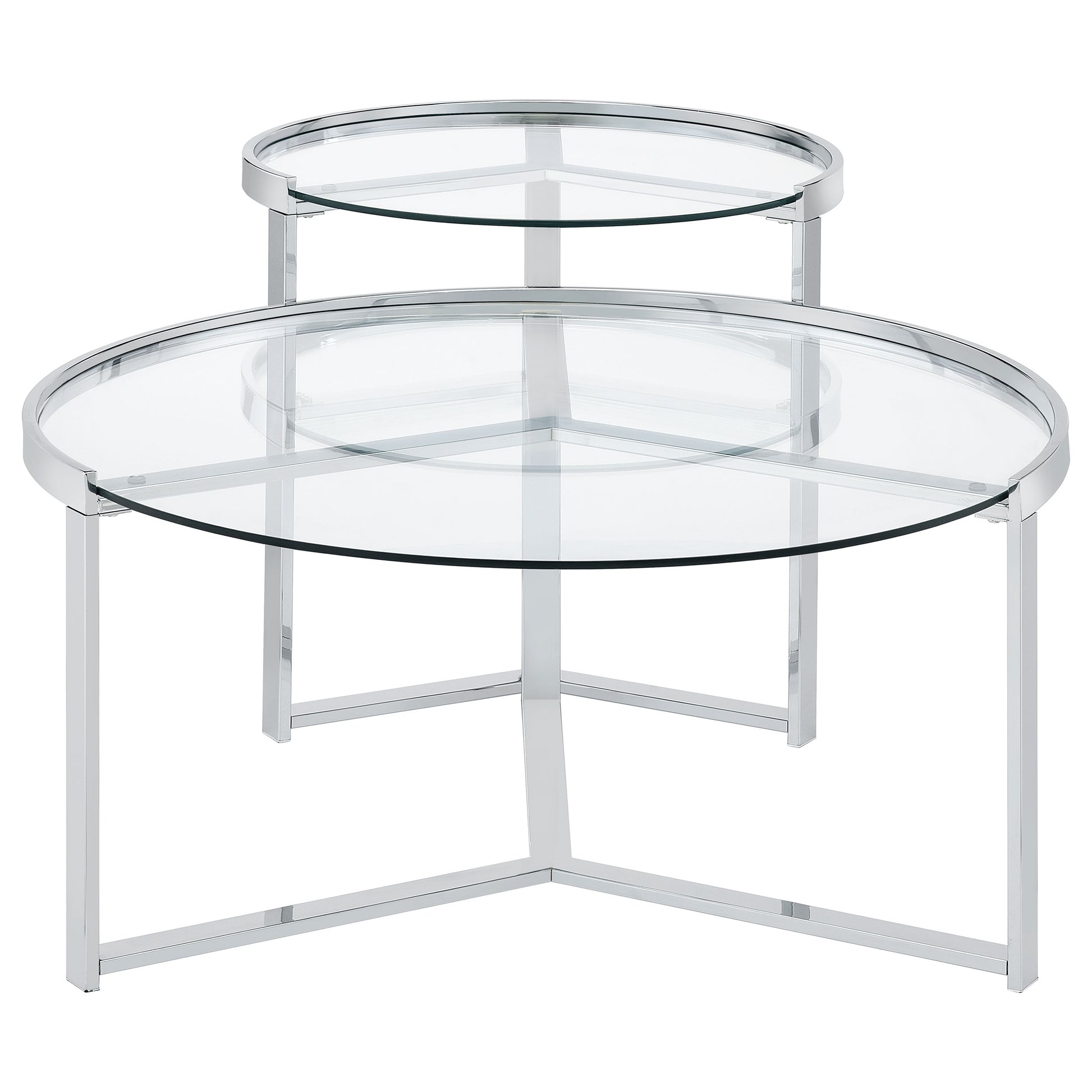 Delia 2-Piece Round Glass Top Nesting Coffee Table Chrome - Discount Furniture Connection