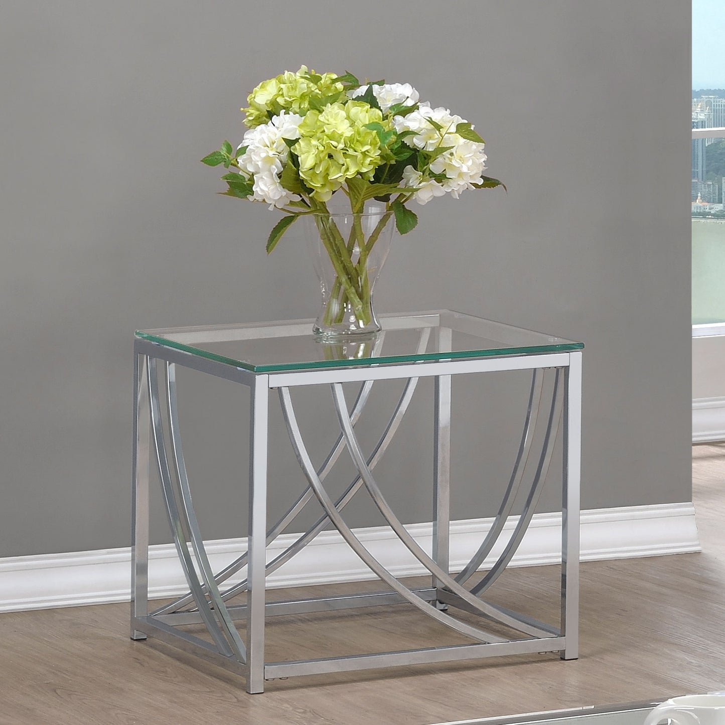 Lille Square Glass Top Side End Table Chrome - Discount Furniture Connection