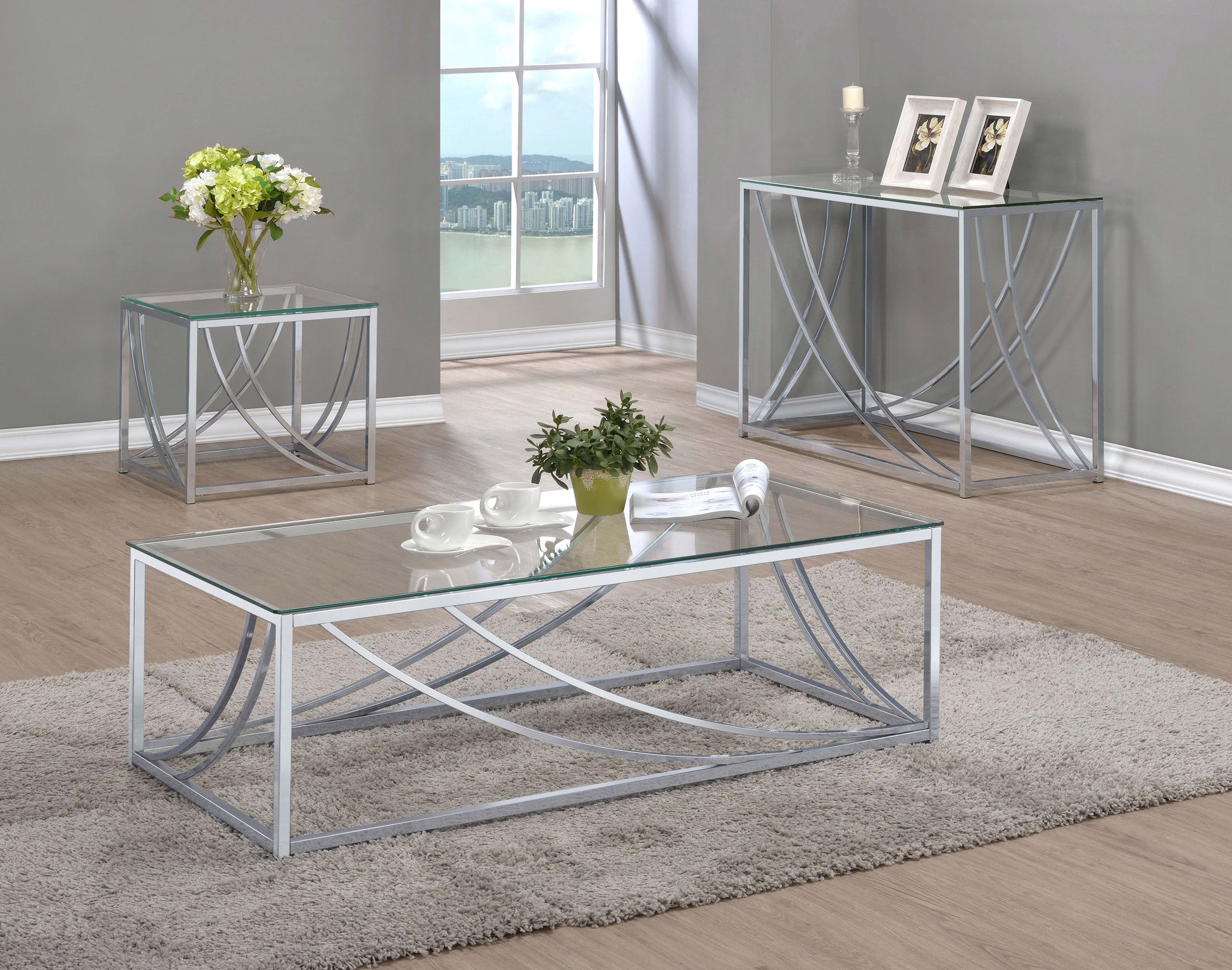Lille Square Glass Top Side End Table Chrome - Discount Furniture Connection